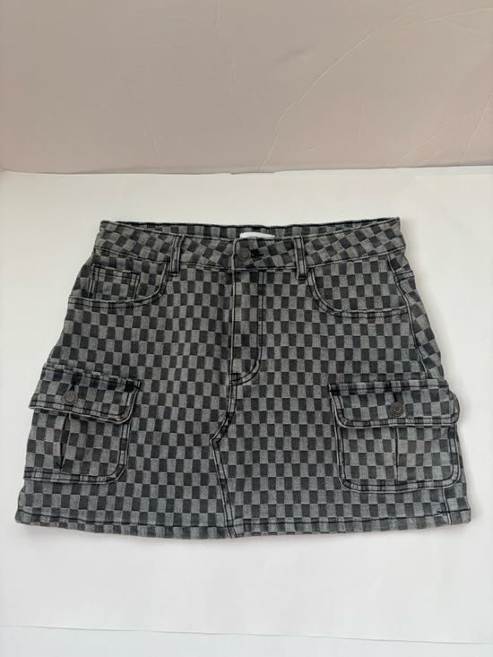 Anniewear Dresses & Skirts - Annie Wear Women's Gray and Black Checkerboard Denim Cargo Mini Skirt Large